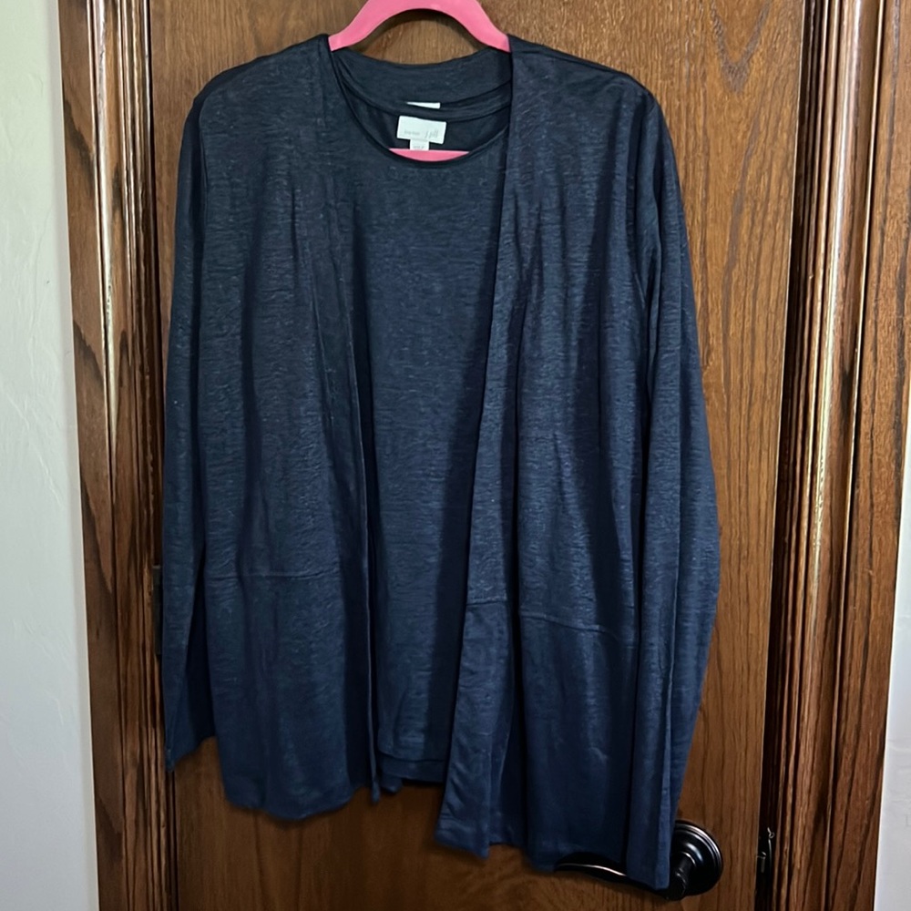 J Jill deep blue tank and cardigan
